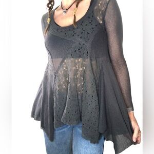 Sunlight Paris Gray Mesh Top Sheer Tunic Sz S (1) Lagenlook Whimsygoth Fairycore